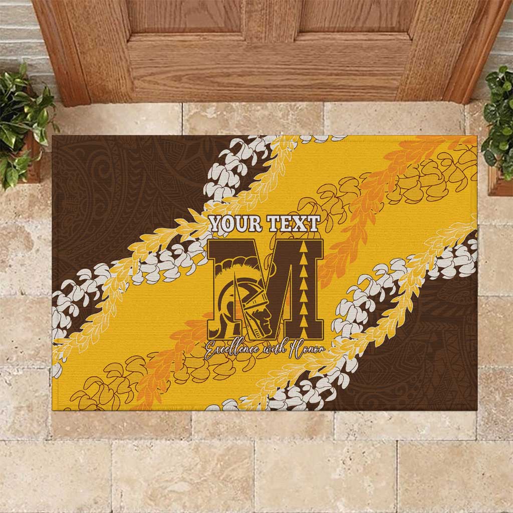 Personalized Mililani Hawaii High School Rubber Doormat Puakenikeni Lei Hawaiian Pattern - Polynesian Pride
