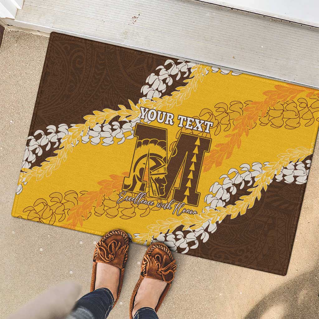 Personalized Mililani Hawaii High School Rubber Doormat Puakenikeni Lei Hawaiian Pattern - Polynesian Pride