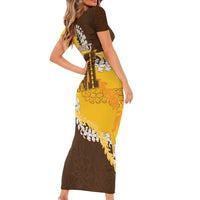 Personalized Mililani Hawaii High School Short Sleeve Bodycon Dress Puakenikeni Lei Hawaiian Pattern - Polynesian Pride