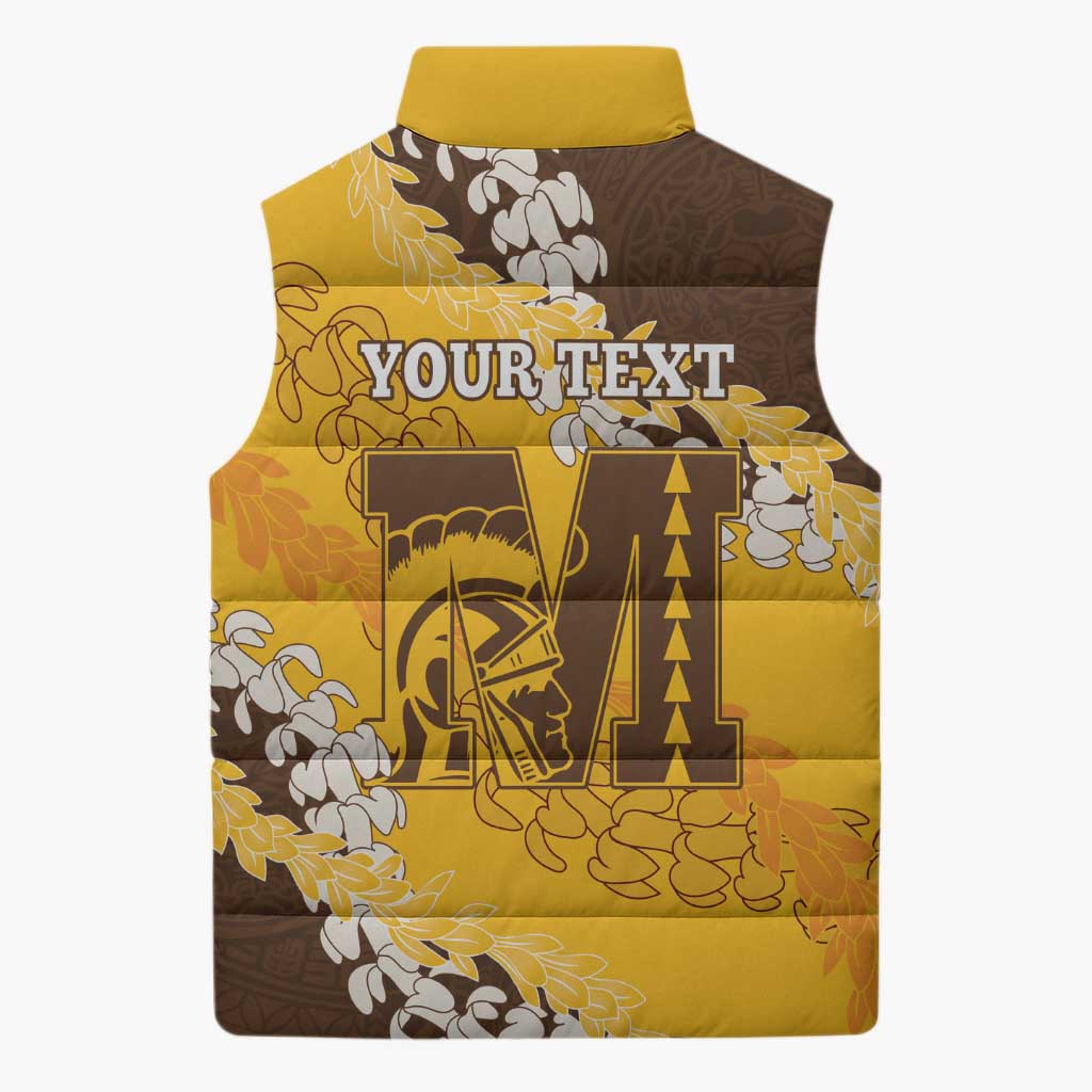 Personalized Mililani Hawaii High School Sleeveless Puffer Jacket Puakenikeni Lei Hawaiian Pattern - Polynesian Pride