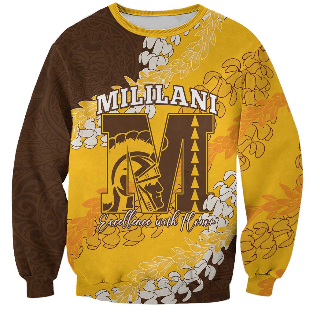 Personalized Mililani Hawaii High School Sweatshirt Puakenikeni Lei Hawaiian Pattern - Polynesian Pride