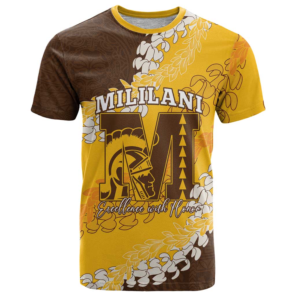 Personalized Mililani Hawaii High School T Shirt Puakenikeni Lei Hawaiian Pattern - Polynesian Pride