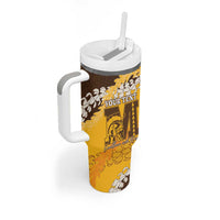 Personalized Mililani Hawaii High School Tumbler With Handle Puakenikeni Lei Hawaiian Pattern - Polynesian Pride