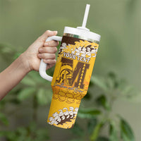 Personalized Mililani Hawaii High School Tumbler With Handle Puakenikeni Lei Hawaiian Pattern - Polynesian Pride