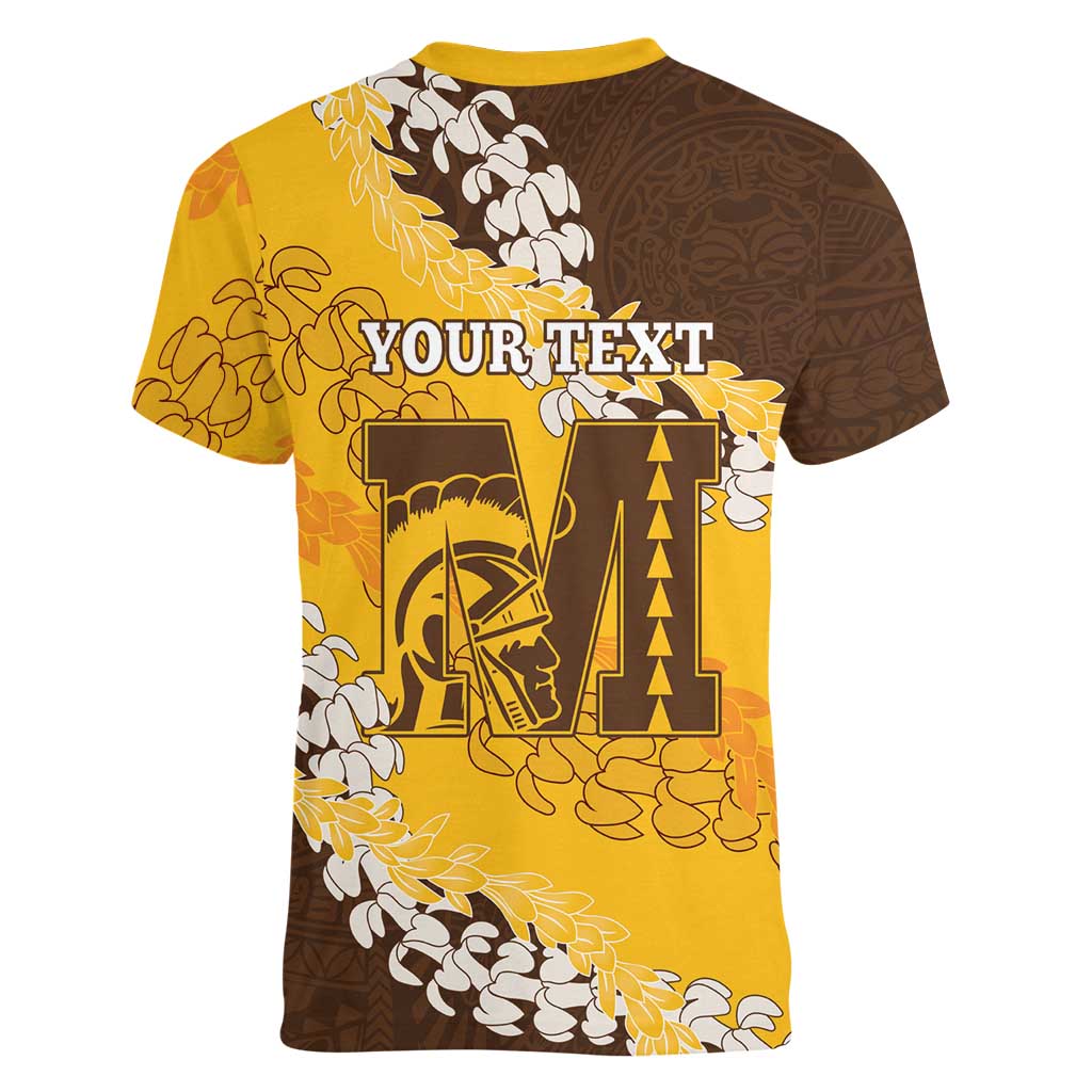 Personalized Mililani Hawaii High School Women V-Neck T-Shirt Puakenikeni Lei Hawaiian Pattern LT14 - Polynesian Pride