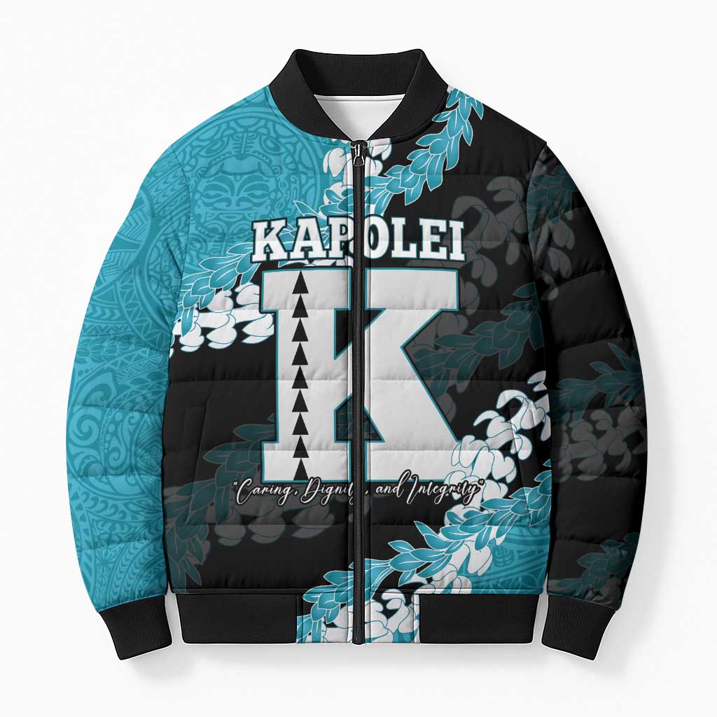 Personalized Kapolei Hawaii High School Bomber Puffer Jacket Puakenikeni Lei Hawaiian Pattern - Polynesian Pride