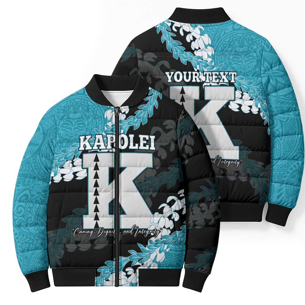 Personalized Kapolei Hawaii High School Bomber Puffer Jacket Puakenikeni Lei Hawaiian Pattern - Polynesian Pride