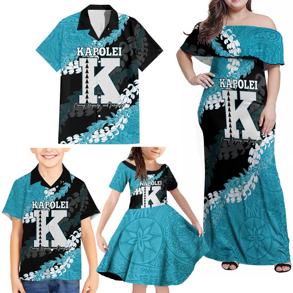 Personalized Kapolei Hawaii High School Family Matching Off Shoulder Maxi Dress and Hawaiian Shirt Puakenikeni Lei Hawaiian Pattern - Polynesian Pride