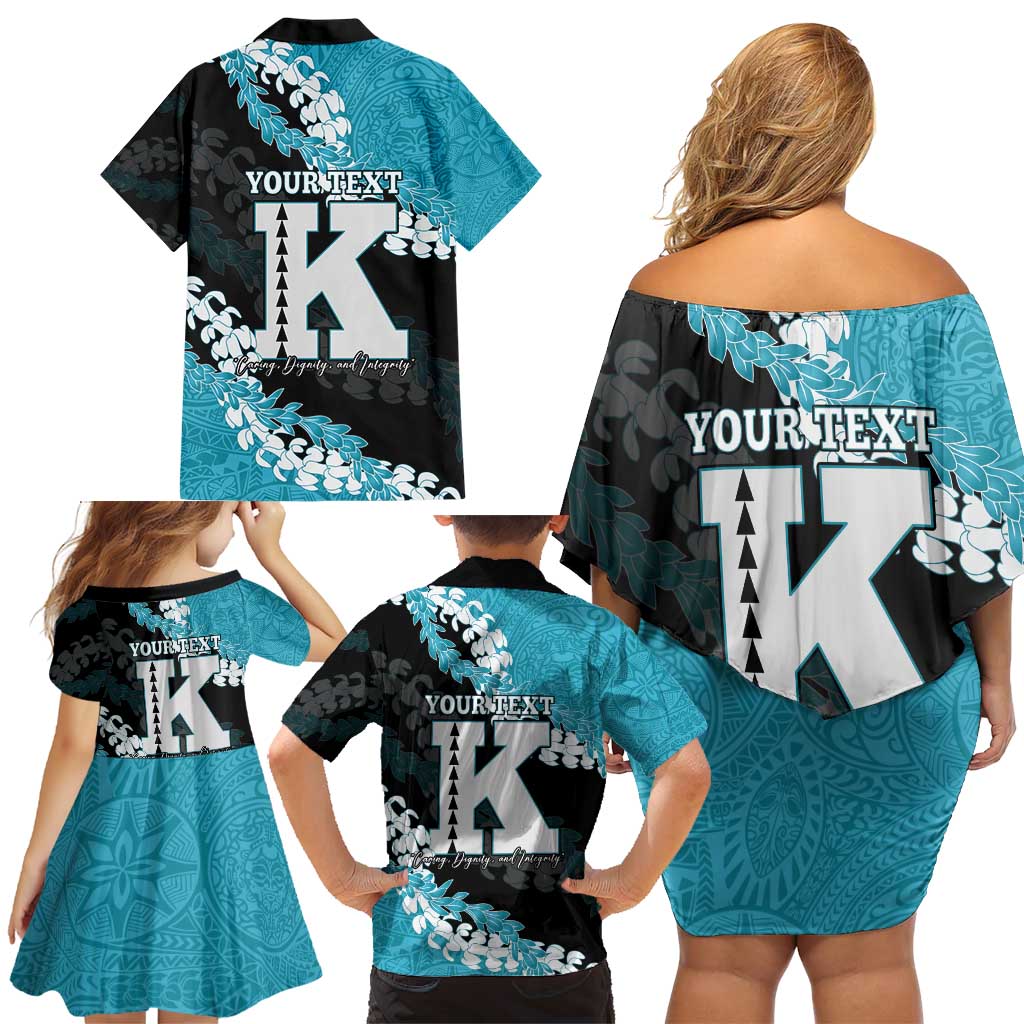 Personalized Kapolei Hawaii High School Family Matching Off Shoulder Short Dress and Hawaiian Shirt Puakenikeni Lei Hawaiian Pattern - Polynesian Pride