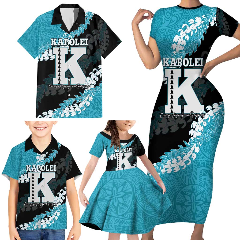 Personalized Kapolei Hawaii High School Family Matching Short Sleeve Bodycon Dress and Hawaiian Shirt Puakenikeni Lei Hawaiian Pattern - Polynesian Pride