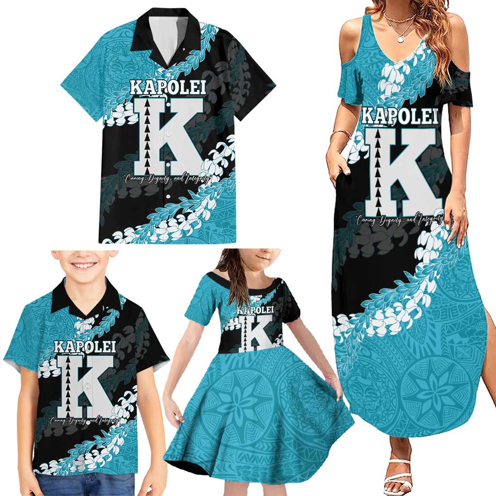 Personalized Kapolei Hawaii High School Family Matching Summer Maxi Dress and Hawaiian Shirt Puakenikeni Lei Hawaiian Pattern - Polynesian Pride