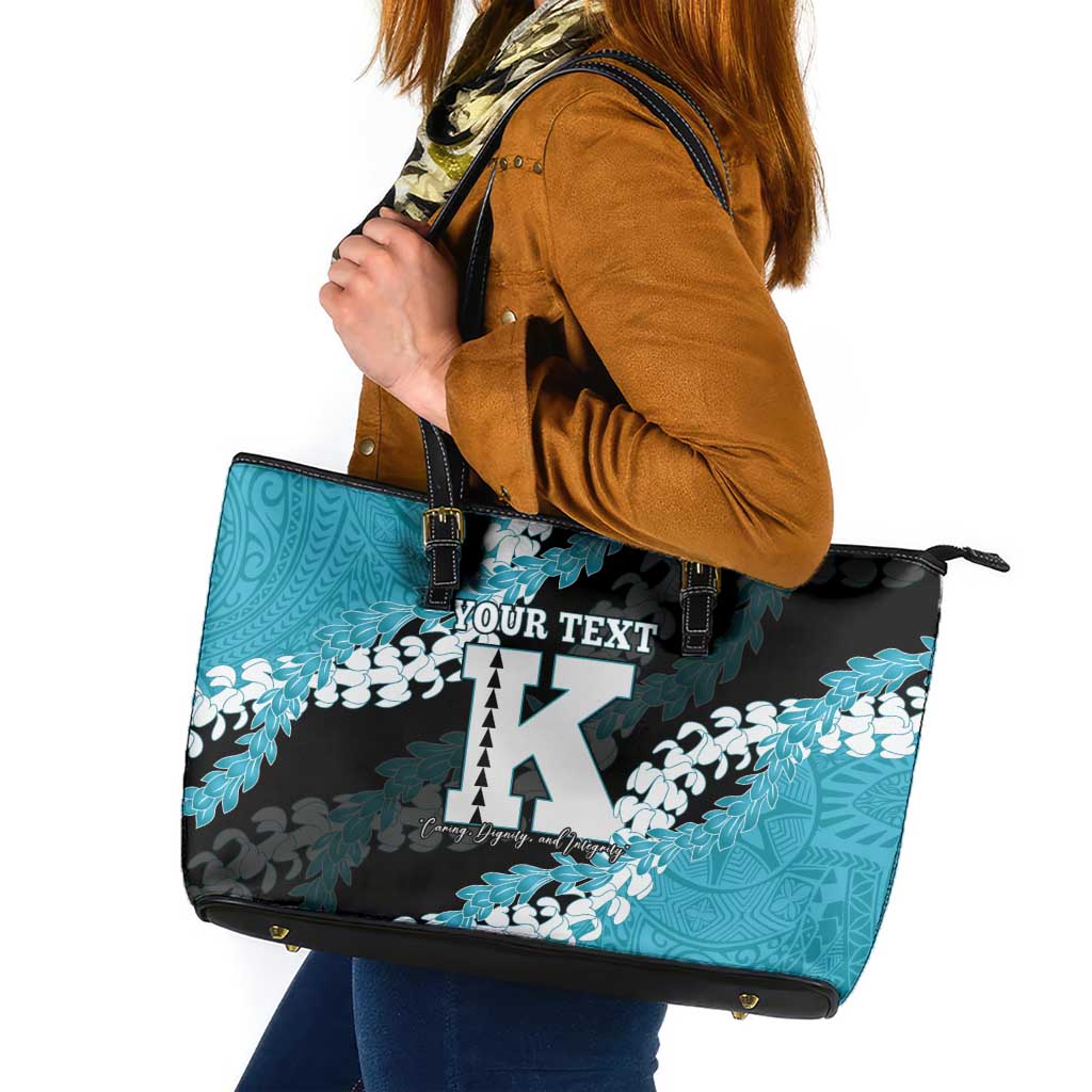 Personalized Kapolei Hawaii High School Leather Tote Bag Puakenikeni Lei Hawaiian Pattern - Polynesian Pride