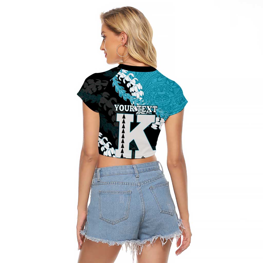 Personalized Kapolei Hawaii High School Raglan Cropped T Shirt Puakenikeni Lei Hawaiian Pattern - Polynesian Pride