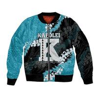 Personalized Kapolei Hawaii High School Sleeve Zip Bomber Jacket Puakenikeni Lei Hawaiian Pattern - Polynesian Pride