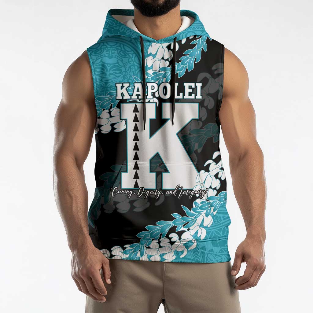 Personalized Kapolei Hawaii High School Sleeveless Hoodie Puakenikeni Lei Hawaiian Pattern - Polynesian Pride