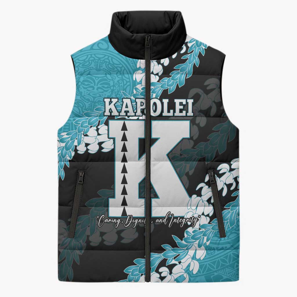 Personalized Kapolei Hawaii High School Sleeveless Puffer Jacket Puakenikeni Lei Hawaiian Pattern - Polynesian Pride