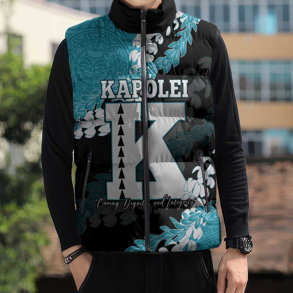 Personalized Kapolei Hawaii High School Sleeveless Puffer Jacket Puakenikeni Lei Hawaiian Pattern - Polynesian Pride