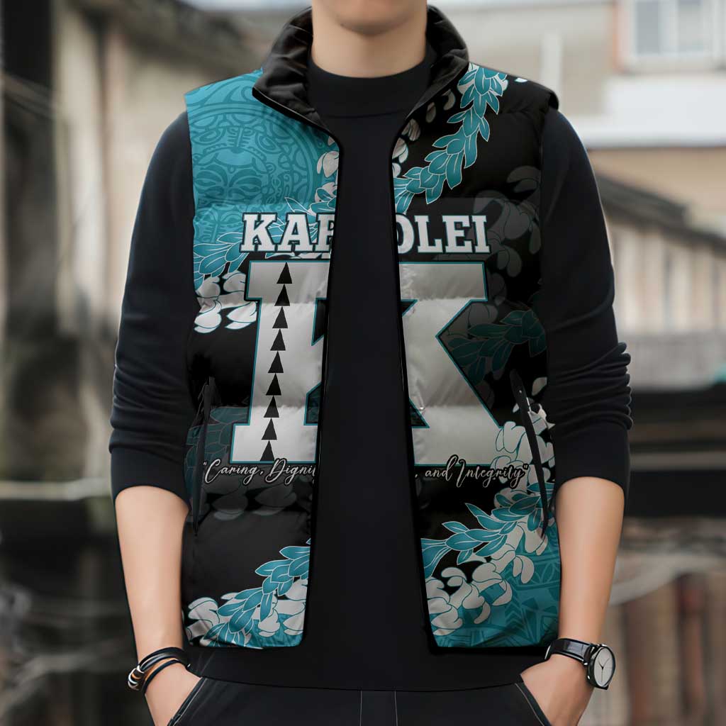 Personalized Kapolei Hawaii High School Sleeveless Puffer Jacket Puakenikeni Lei Hawaiian Pattern - Polynesian Pride