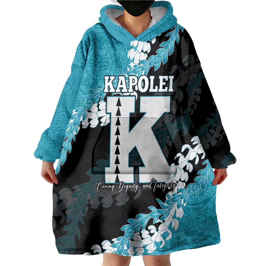Personalized Kapolei Hawaii High School Wearable Blanket Hoodie Puakenikeni Lei Hawaiian Pattern - Polynesian Pride