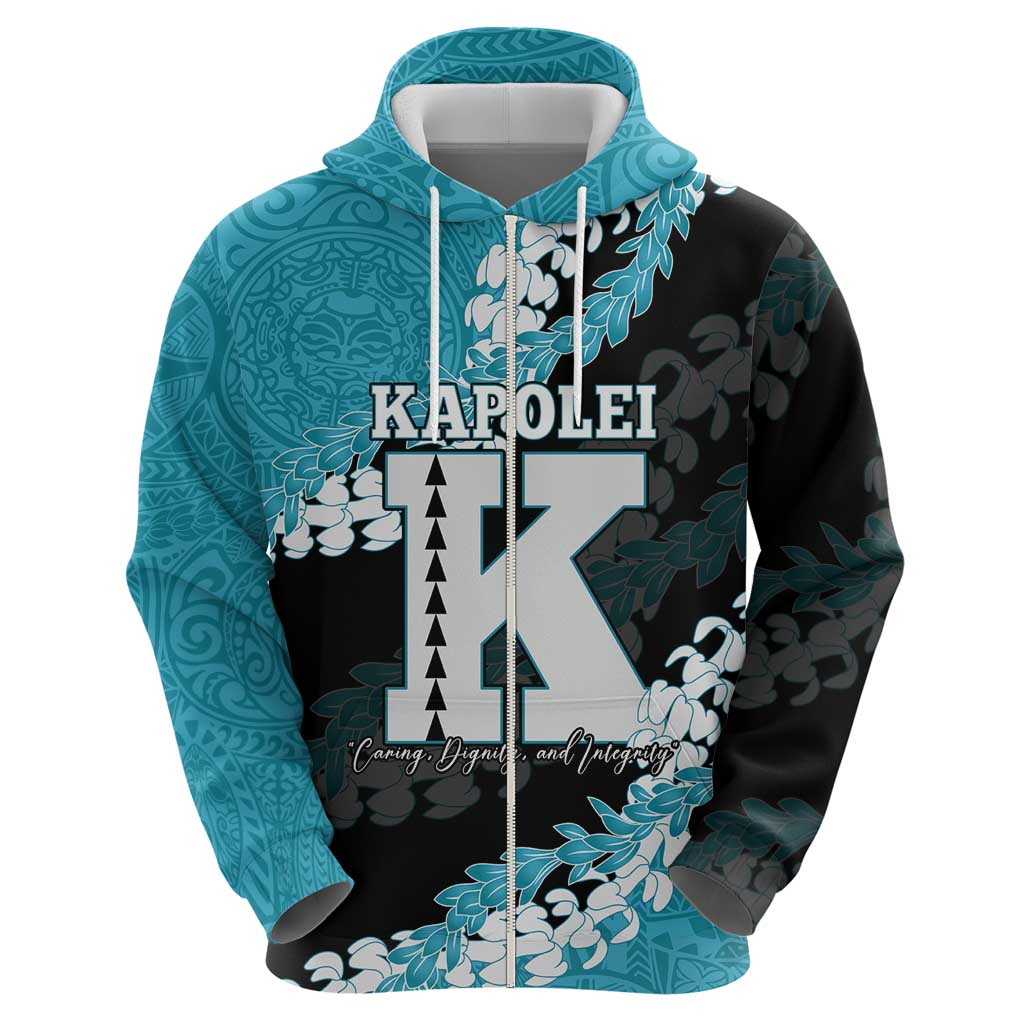 Personalized Kapolei Hawaii High School Zip Hoodie Puakenikeni Lei Hawaiian Pattern - Polynesian Pride