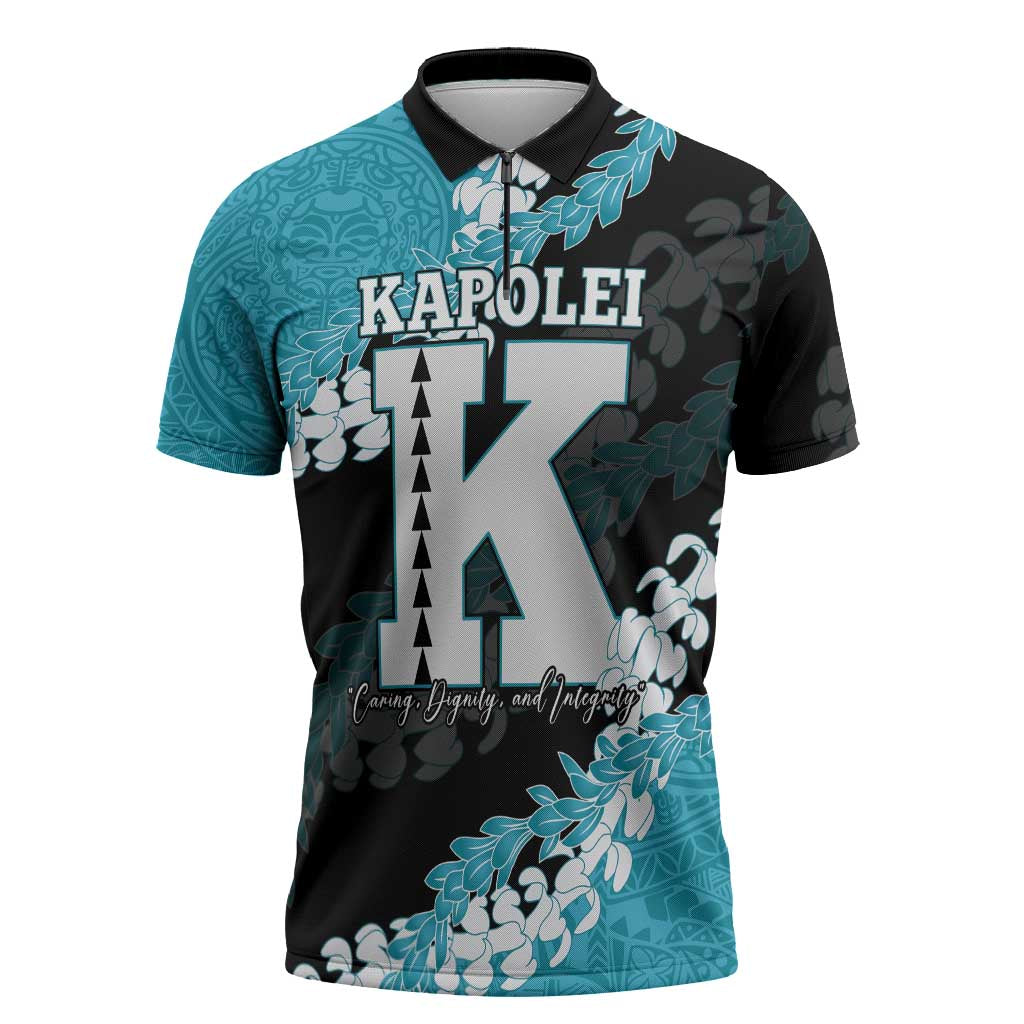 Personalized Kapolei Hawaii High School Zipper Polo Shirt Puakenikeni Lei Hawaiian Pattern - Polynesian Pride