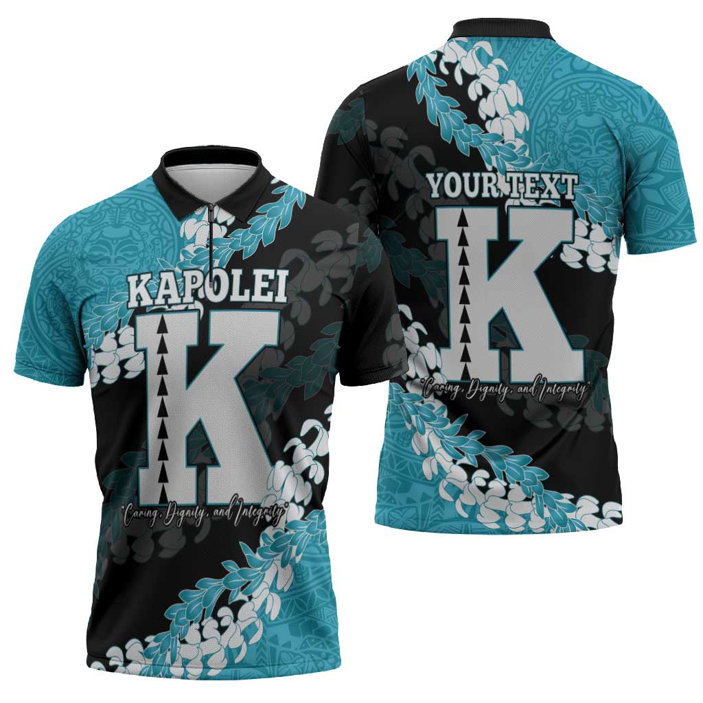 Personalized Kapolei Hawaii High School Zipper Polo Shirt Puakenikeni Lei Hawaiian Pattern - Polynesian Pride