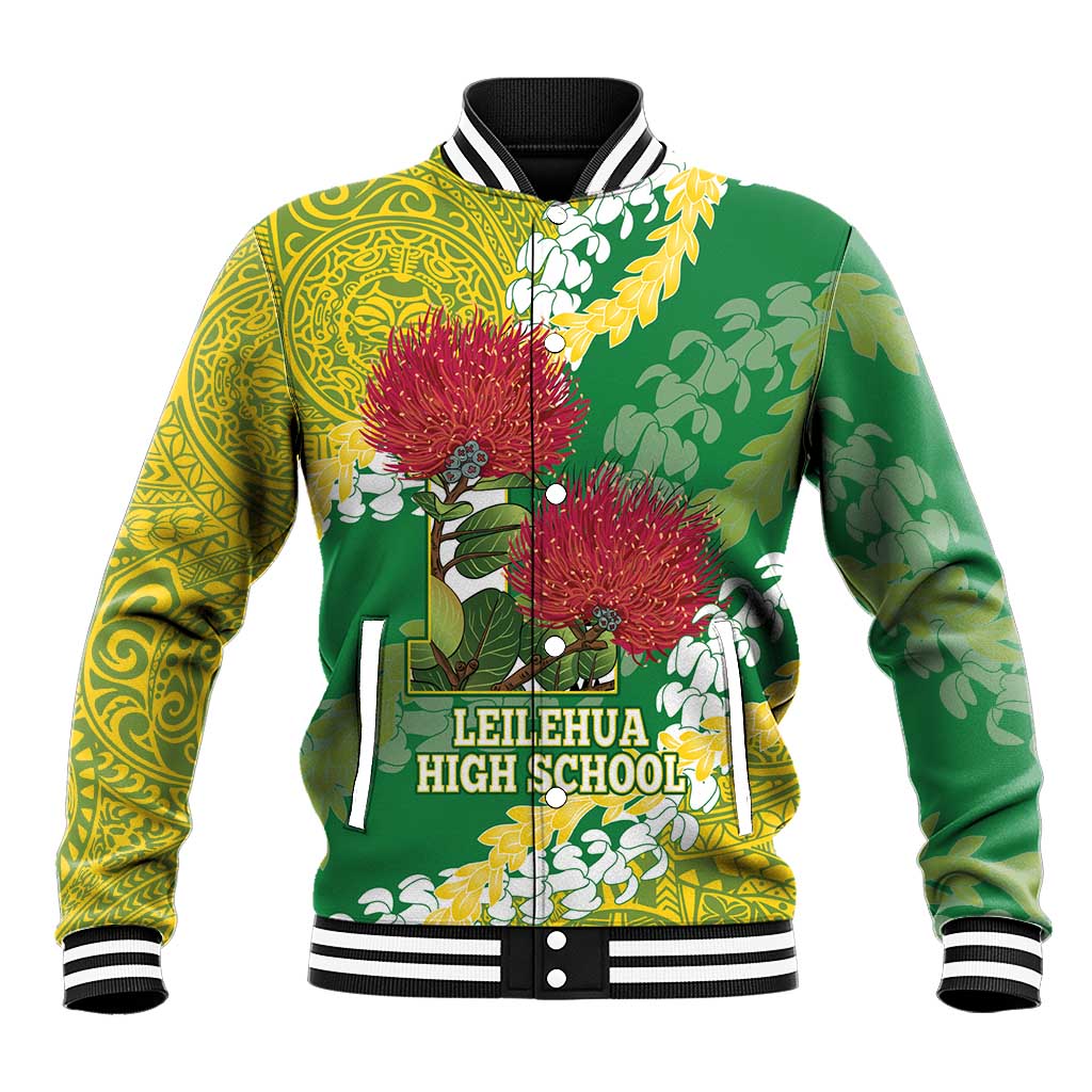 Personalized Leilehua Hawaii High School Baseball Jacket Puakenikeni Lei Hawaiian Pattern - Polynesian Pride