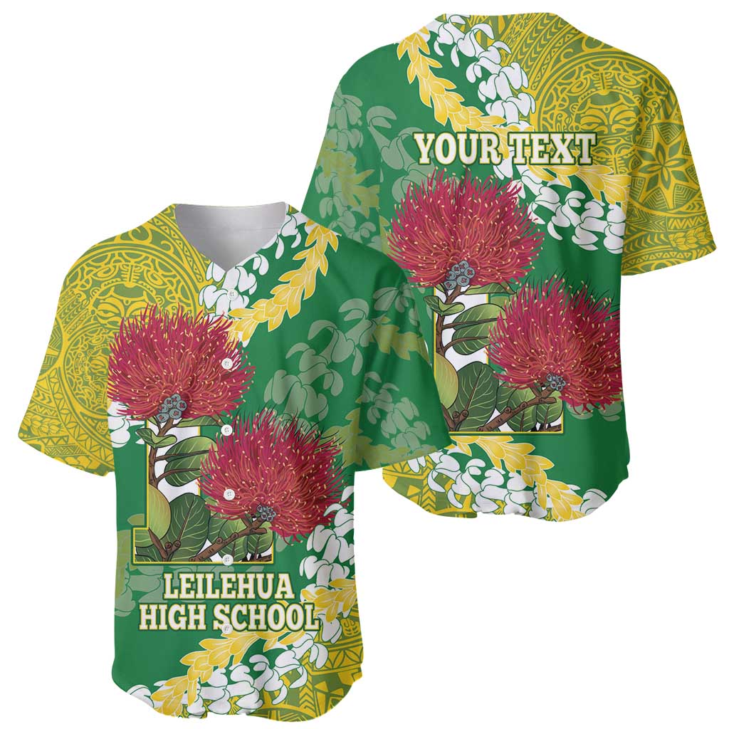 Personalized Leilehua Hawaii High School Baseball Jersey Puakenikeni Lei Hawaiian Pattern - Polynesian Pride