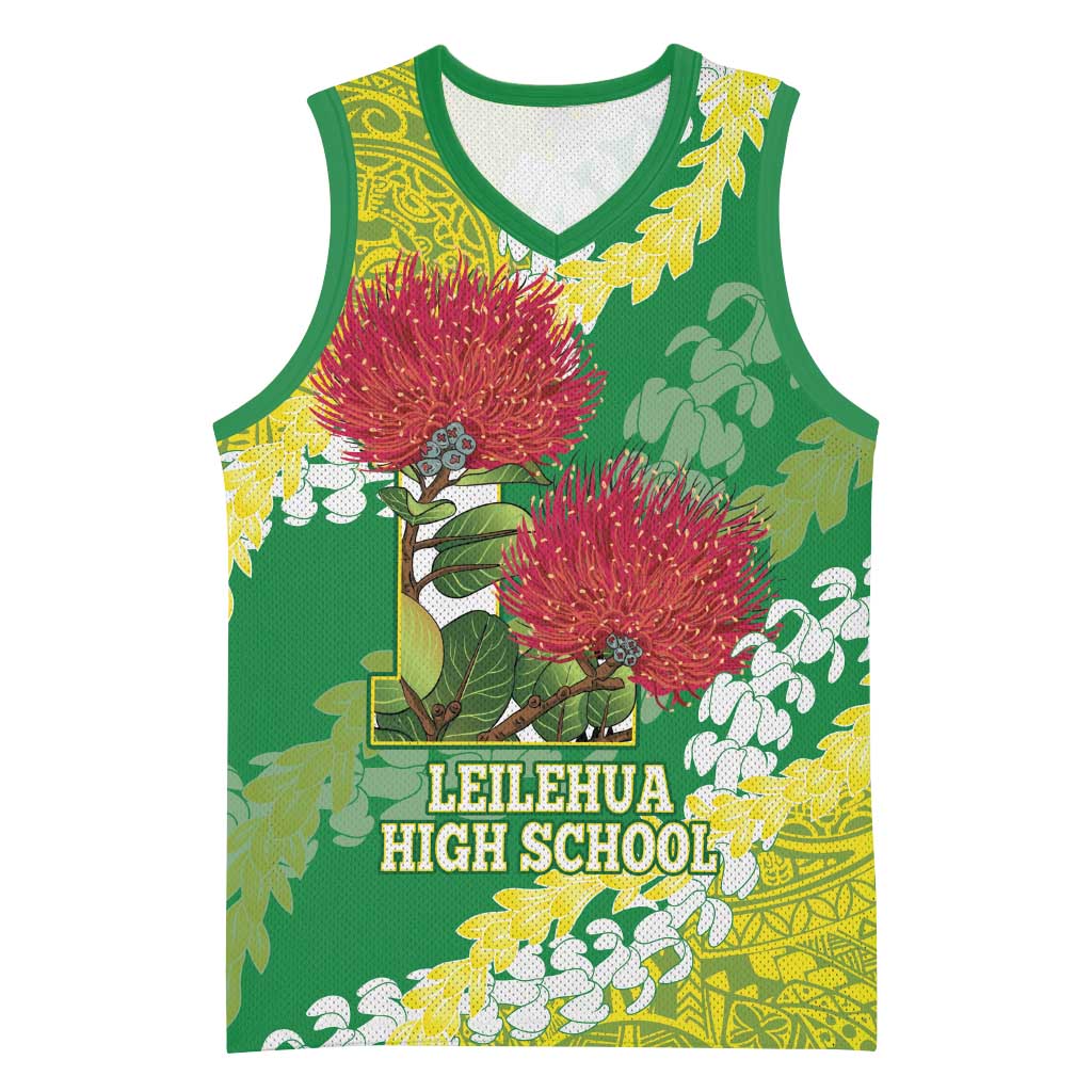 Personalized Leilehua Hawaii High School Basketball Jersey Puakenikeni Lei Hawaiian Pattern - Polynesian Pride