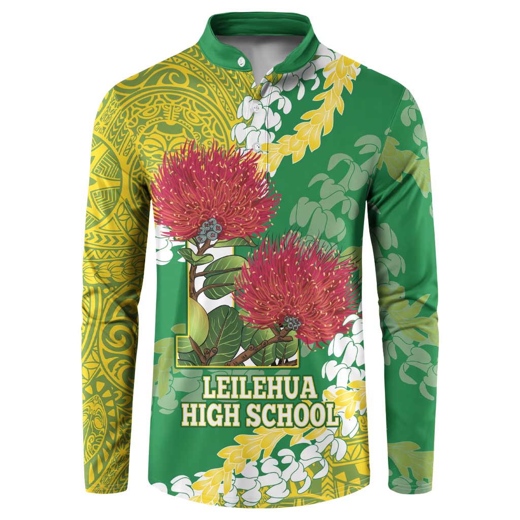 Personalized Leilehua Hawaii High School Button Sweatshirt Puakenikeni Lei Hawaiian Pattern - Polynesian Pride
