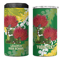 Personalized Leilehua Hawaii High School 4 in 1 Can Cooler Tumbler Puakenikeni Lei Hawaiian Pattern - Polynesian Pride