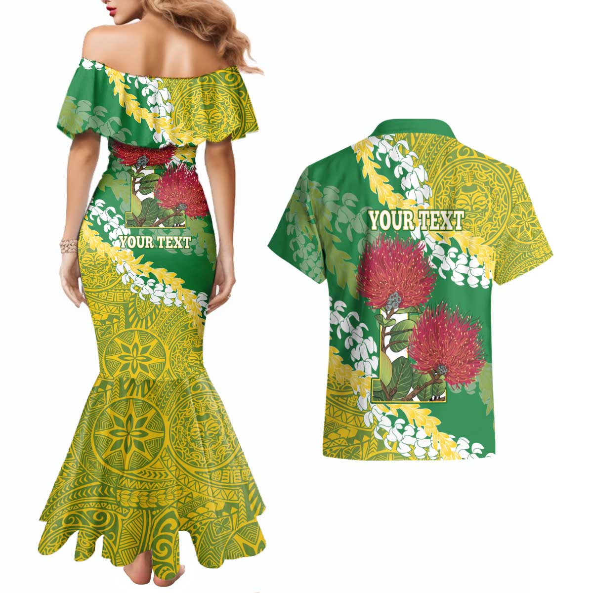 Personalized Leilehua Hawaii High School Couples Matching Mermaid Dress and Hawaiian Shirt Puakenikeni Lei Hawaiian Pattern - Polynesian Pride