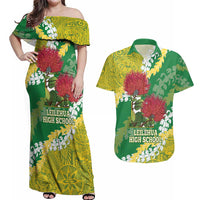 Personalized Leilehua Hawaii High School Couples Matching Off Shoulder Maxi Dress and Hawaiian Shirt Puakenikeni Lei Hawaiian Pattern - Polynesian Pride
