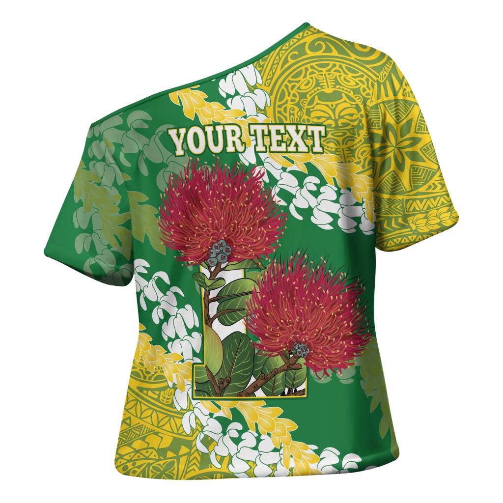 Personalized Leilehua Hawaii High School Cross Shoulder Shirt Puakenikeni Lei Hawaiian Pattern - Polynesian Pride