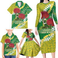 Personalized Leilehua Hawaii High School Family Matching Long Sleeve Bodycon Dress and Hawaiian Shirt Puakenikeni Lei Hawaiian Pattern - Polynesian Pride