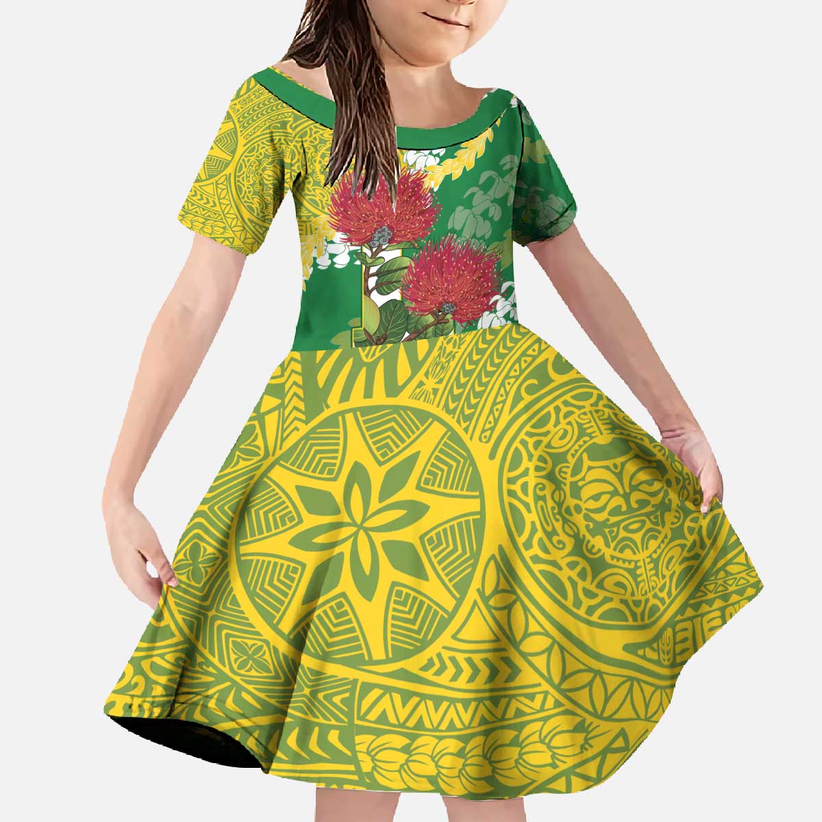 Personalized Leilehua Hawaii High School Family Matching Off The Shoulder Long Sleeve Dress and Hawaiian Shirt Puakenikeni Lei Hawaiian Pattern - Polynesian Pride