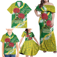 Personalized Leilehua Hawaii High School Family Matching Off Shoulder Maxi Dress and Hawaiian Shirt Puakenikeni Lei Hawaiian Pattern - Polynesian Pride