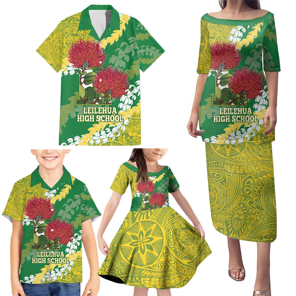 Personalized Leilehua Hawaii High School Family Matching Puletasi and Hawaiian Shirt Puakenikeni Lei Hawaiian Pattern - Polynesian Pride