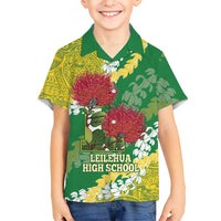 Personalized Leilehua Hawaii High School Family Matching Short Sleeve Bodycon Dress and Hawaiian Shirt Puakenikeni Lei Hawaiian Pattern LT14 Son's Shirt Green - Polynesian Pride