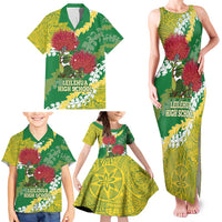 Personalized Leilehua Hawaii High School Family Matching Tank Maxi Dress and Hawaiian Shirt Puakenikeni Lei Hawaiian Pattern - Polynesian Pride