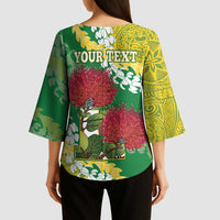 Personalized Leilehua Hawaii High School Kimono Sleeve Blouse Puakenikeni Lei Hawaiian Pattern - Polynesian Pride