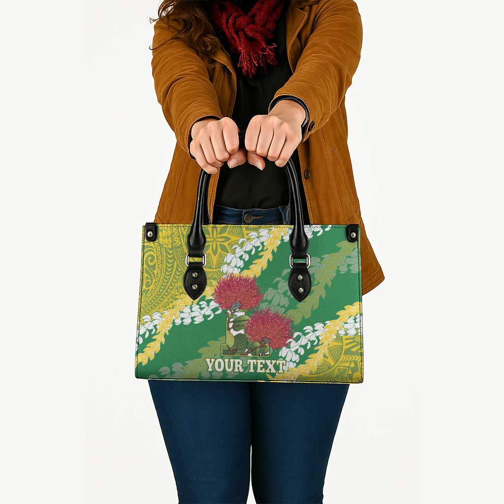 Personalized Leilehua Hawaii High School Leather Bag Puakenikeni Lei Hawaiian Pattern - Polynesian Pride