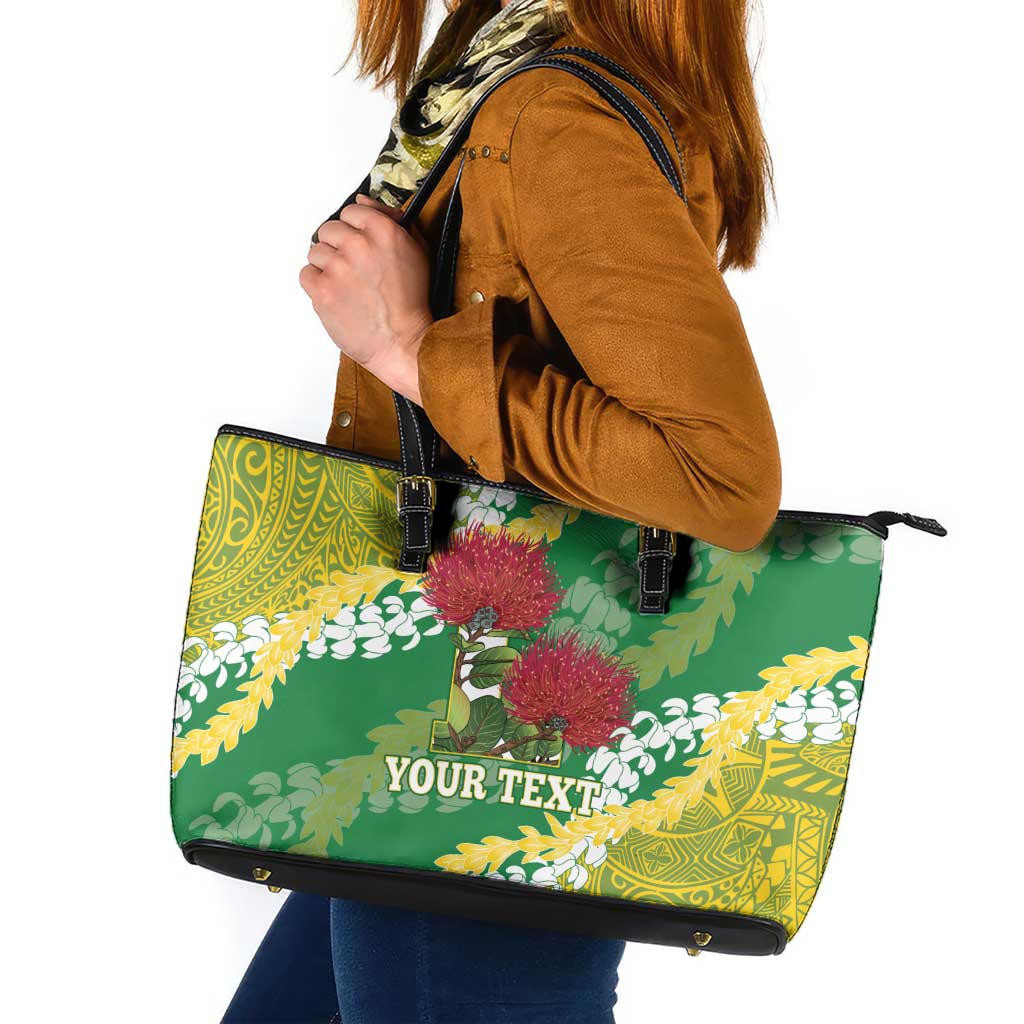 Personalized Leilehua Hawaii High School Leather Tote Bag Puakenikeni Lei Hawaiian Pattern - Polynesian Pride