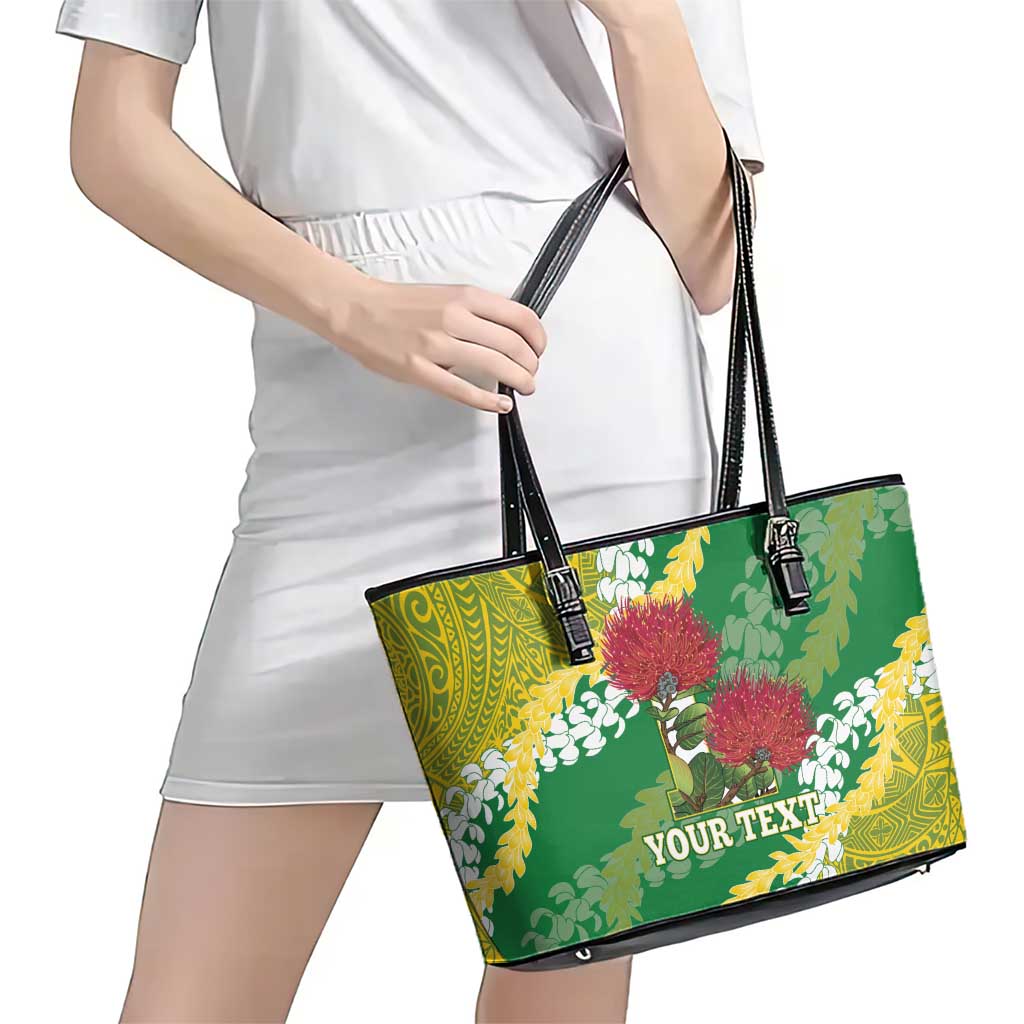 Personalized Leilehua Hawaii High School Leather Tote Bag Puakenikeni Lei Hawaiian Pattern - Polynesian Pride