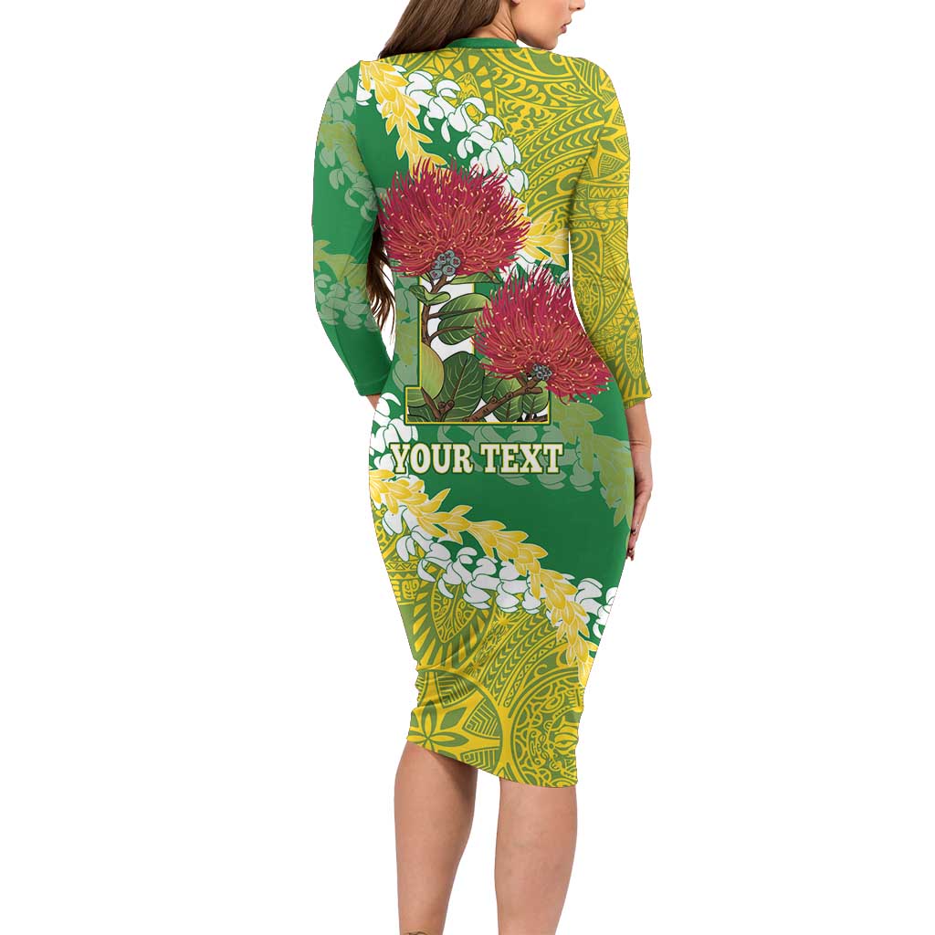 Personalized Leilehua Hawaii High School Long Sleeve Bodycon Dress Puakenikeni Lei Hawaiian Pattern - Polynesian Pride