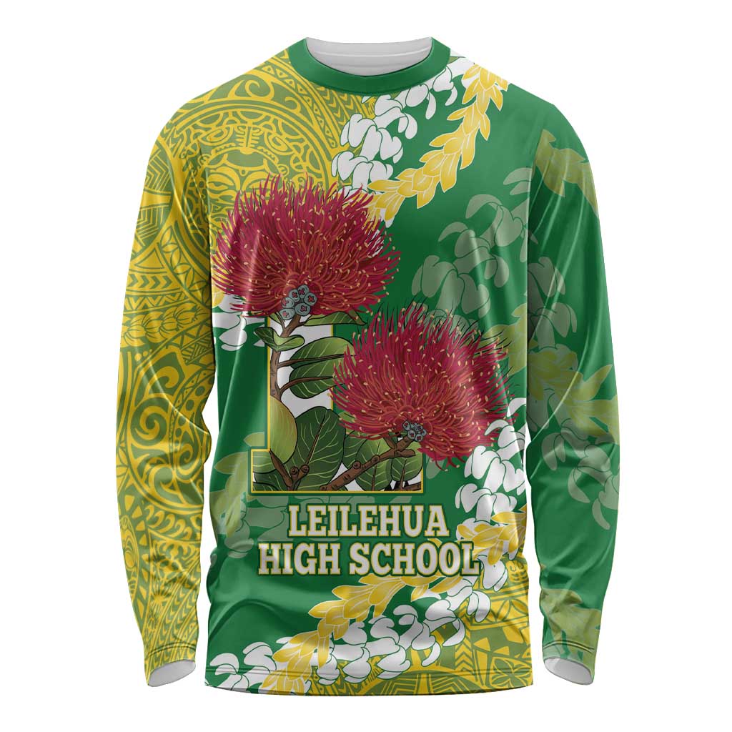 Personalized Leilehua Hawaii High School Long Sleeve Shirt Puakenikeni Lei Hawaiian Pattern - Polynesian Pride