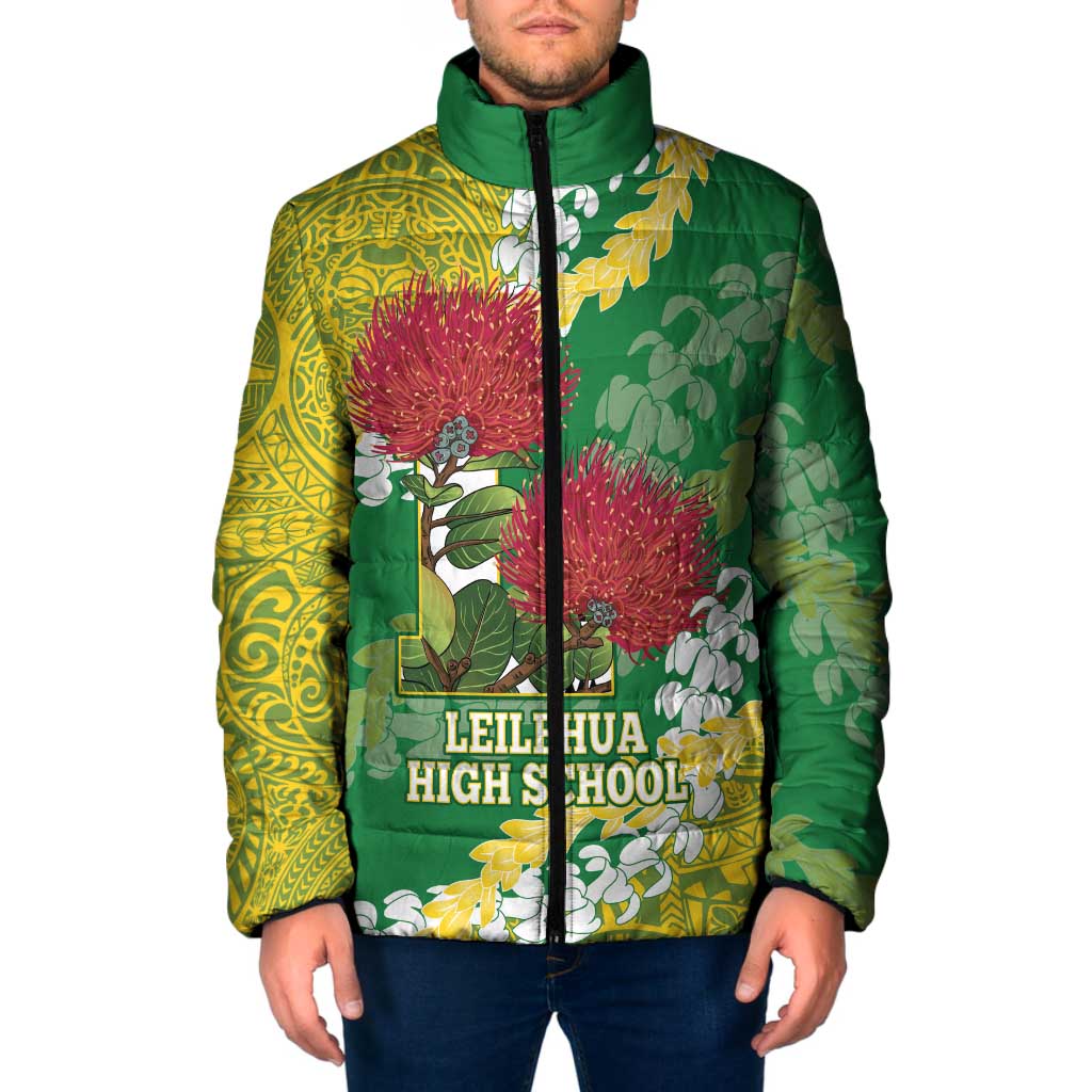Personalized Leilehua Hawaii High School Padded Jacket Puakenikeni Lei Hawaiian Pattern - Polynesian Pride