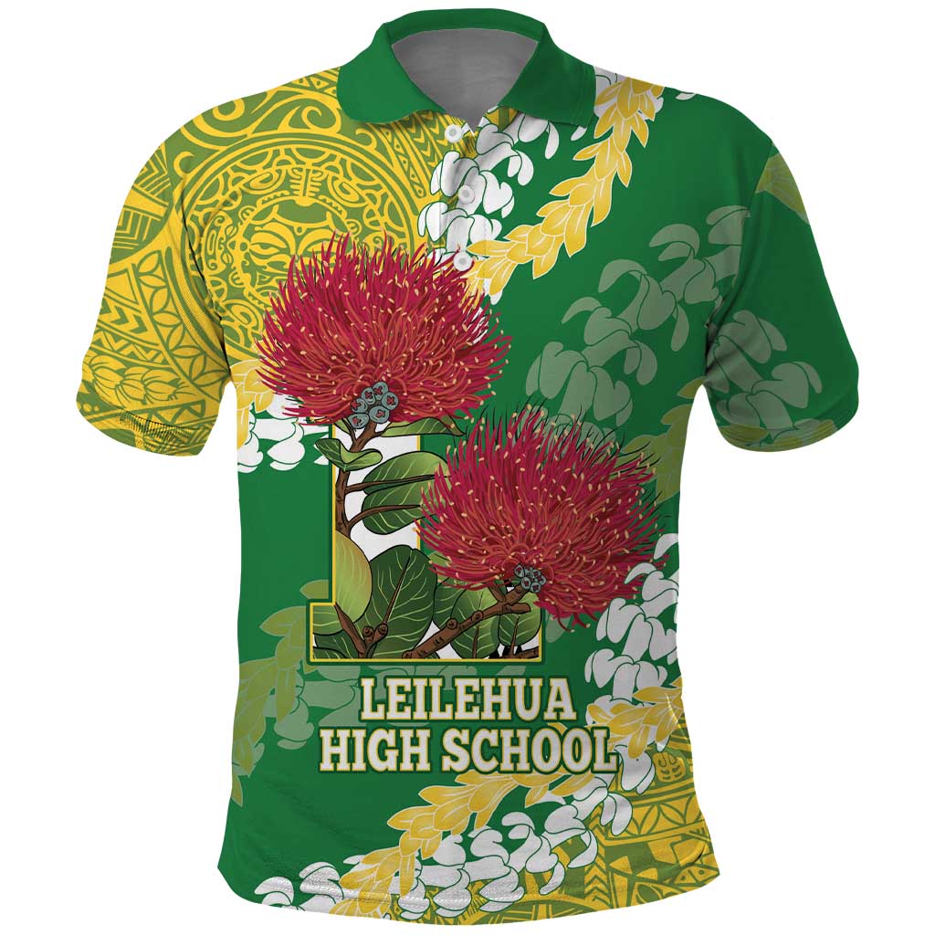 Personalized Leilehua Hawaii High School Polo Shirt Puakenikeni Lei Hawaiian Pattern - Polynesian Pride