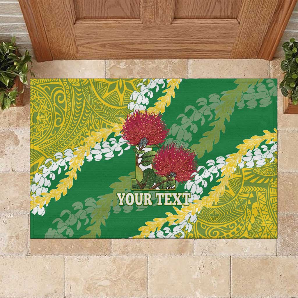 Personalized Leilehua Hawaii High School Rubber Doormat Puakenikeni Lei Hawaiian Pattern - Polynesian Pride