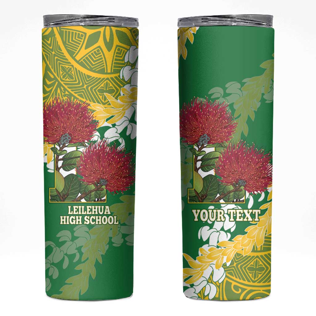 Personalized Leilehua Hawaii High School Skinny Tumbler Puakenikeni Lei Hawaiian Pattern - Polynesian Pride